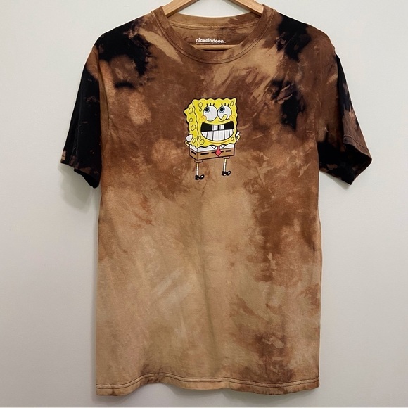NICKELODEON Bob the sponge t-shirt tie dye brown beige 100% cotton unisex small - Picture 3 of 10